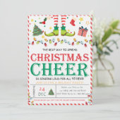 かわいい小妖精や小人パインツリークリスマスパーティの招待状 招待状 (スタンド正面)