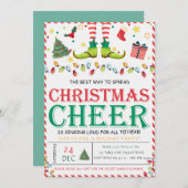 かわいい小妖精や小人パインツリークリスマスパーティの招待状 招待状 (正面/裏面)