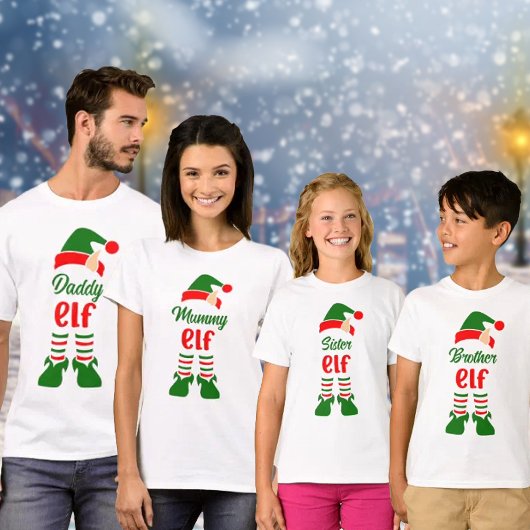 かわいい小妖精や小人ファミリークリスマスマッチング Tシャツ
