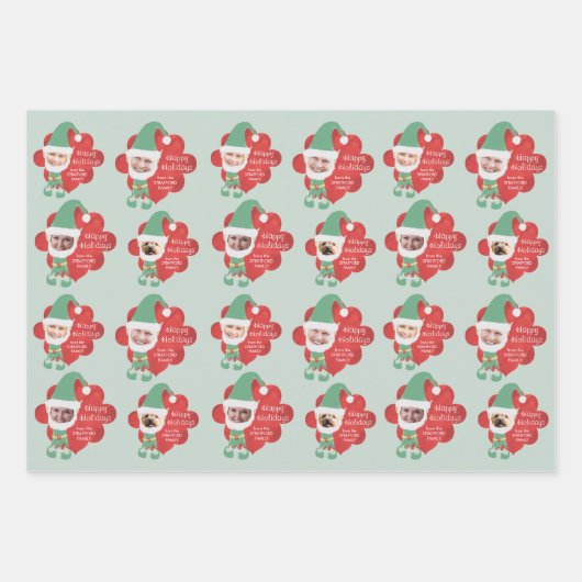 かわいい小妖精や小人ファミリー4写真あいさつパーソナライズされたい ラッピングペーパーシート (正面2)