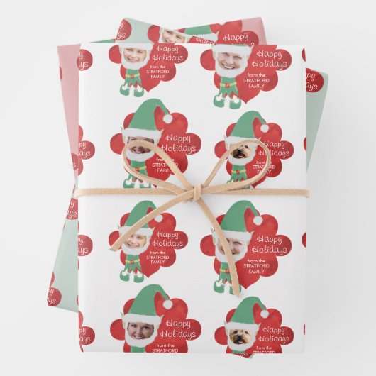 かわいい小妖精や小人ファミリー4写真あいさつパーソナライズされたい ラッピングペーパーシート (インサイチュ)