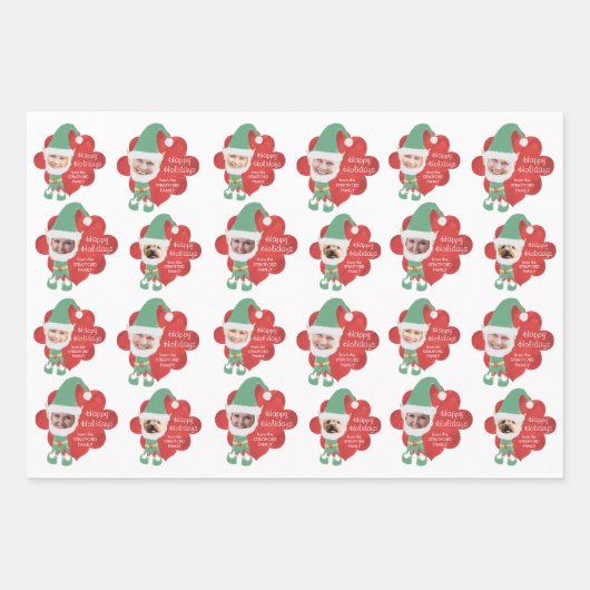 かわいい小妖精や小人ファミリー4写真あいさつパーソナライズされたい ラッピングペーパーシート (正面)