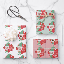 かわいい小妖精や小人ファミリー4写真あいさつパーソナライズされたい ラッピングペーパーシート