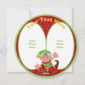 かわいい小妖精や小人ラウンドクリスマスフラットカード シーズンカード (裏面)