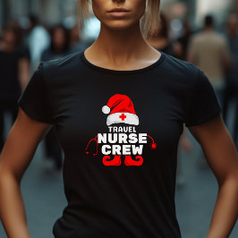かわいい小妖精や小人旅行ナースクリスマスクルー Tシャツ
