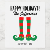 かわいい小妖精や小人足クリスマスホリデーパーソナライズされた ワインラベル (シングルラベル)