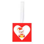 かわいい小妖精や小人&エンジェルクリスマス付きハート キューブオーナメント (正面)