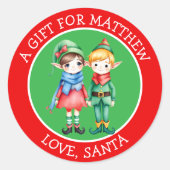 かわいい小妖精や小人 | クリスマスプレゼントへのラベル ラウンドシール (正面)