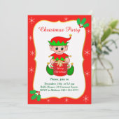 かわいい小妖精や小人&スノーフレークスクリスマスパーティの招待状 招待状 (スタンド正面)