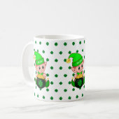 かわいい小妖精や小人、金ゴールドコイン、ラッキークローバー コーヒーマグカップ (正面左)