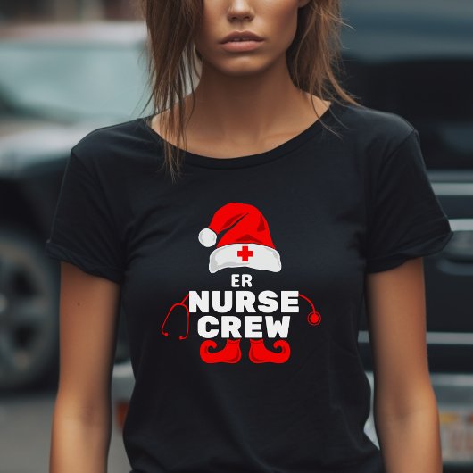 かわいい小妖精や小人ERナースクリスマスクルー Tシャツ