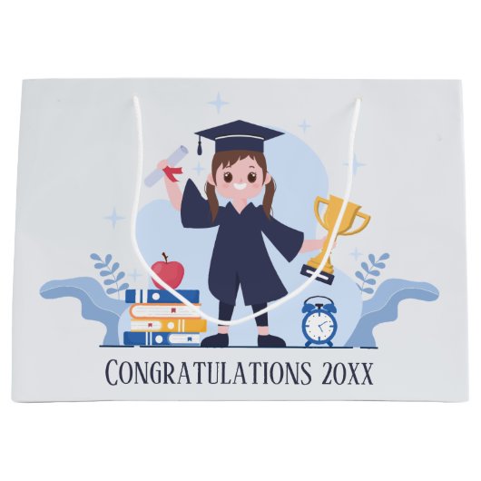 かわいい小学校の卒業式付き添え ラージペーパーバッグ (正面)