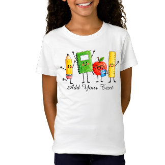 かわいい小学校の文房具 水彩画 Tシャツ