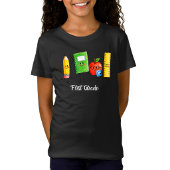 かわいい小学校の文房具 水彩画 Tシャツ