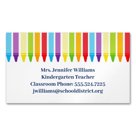 かわいい小学校先生クレヨン マグネット名刺 (正面)
