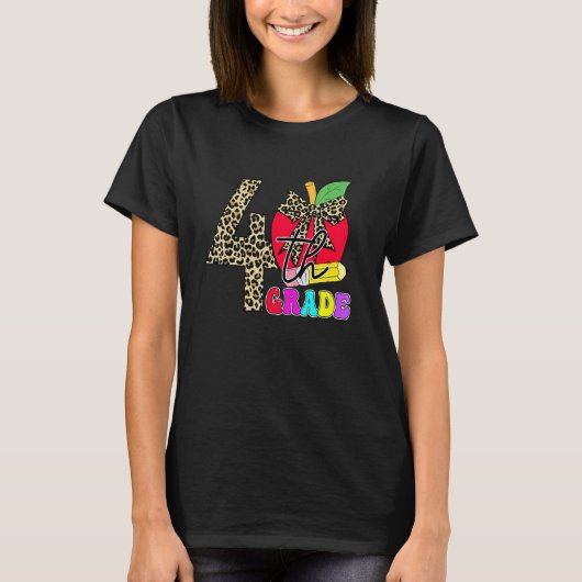 かわいい小学4年生担任生徒ヒョウ柄アップルバック Tシャツ (正面)