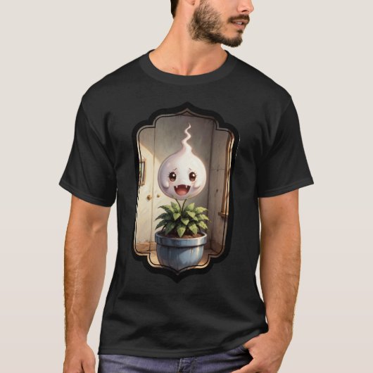 かわいい小幽霊おもしろいとガーデニング文字アート Tシャツ (正面)