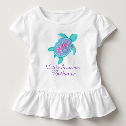 かわいい小泳ぐ人ガールズピンクのアクアカメTシャツ Tシャツ (正面)