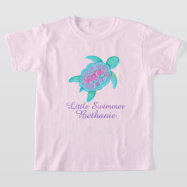 かわいい小泳ぐ人ガールズピンクのアクアカメTシャツ Tシャツ