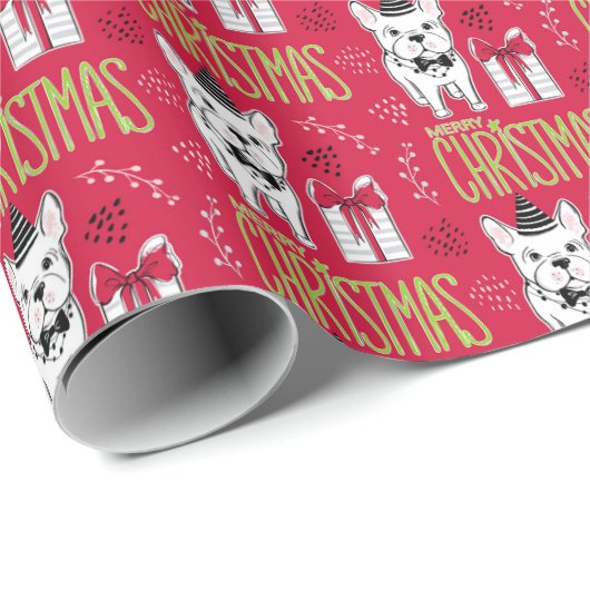 かわいい小犬が付いているメリークリスマスのギフト用包装紙 ラッピングペーパー (ロールコーナー)