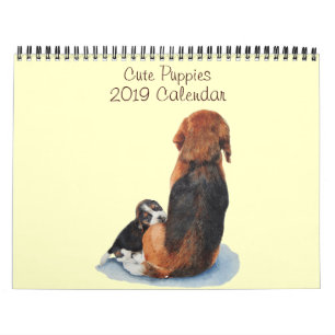 かわいい小犬のポートレートの絵画現実主義者の芸術2019年 カレンダー