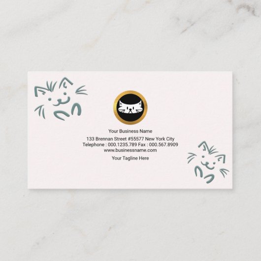 かわいい小犬の十字形青緑色ペット付き添い 名刺 (裏面)