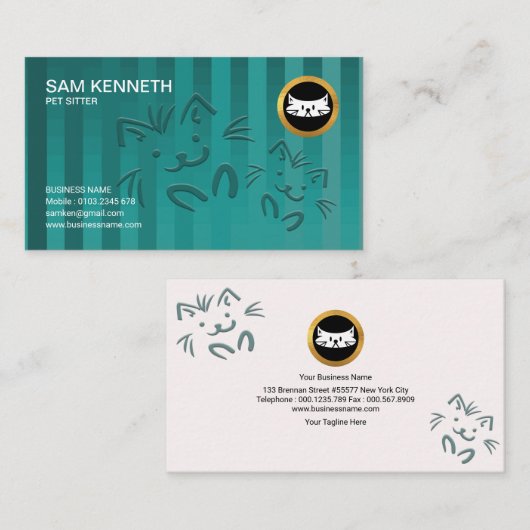 かわいい小犬の十字形青緑色ペット付き添い 名刺 (正面/裏面)