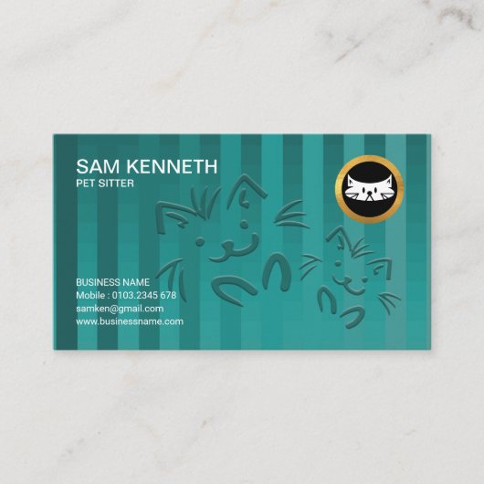 かわいい小犬の十字形青緑色ペット付き添い 名刺 (正面)