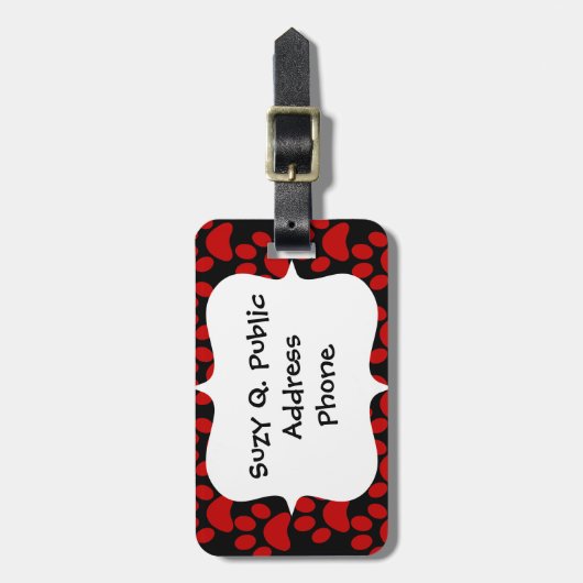 かわいい小犬の足は赤い黒を印刷します ラゲッジタグ (正面縦)