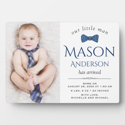 かわいい小男 |男の子の写真の誕生のお知らせ フォトプラーク (正面)