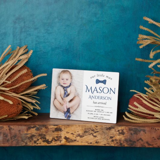 かわいい小男 |男の子の写真の誕生のお知らせ フォトプラーク (側面)