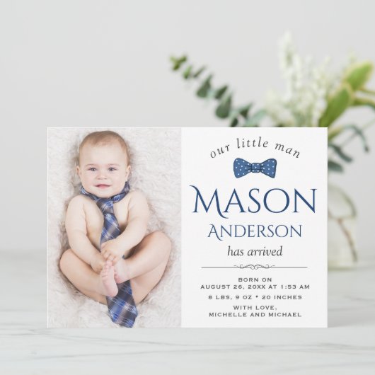 かわいい小男 |男の子の写真の誕生のお知らせ 案内状 (スタンド正面)