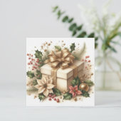 かわいい小箱のホリデーカード ホリーとゴールドの弓 シーズンカード (スタンド正面)