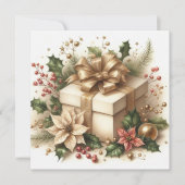 かわいい小箱のホリーとゴールドの弓 シーズンカード (正面)