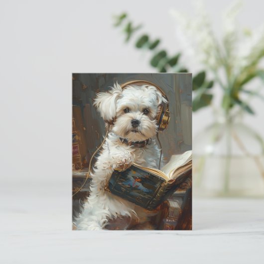 かわいい小読犬は本だ ポストカード (スタンド正面)