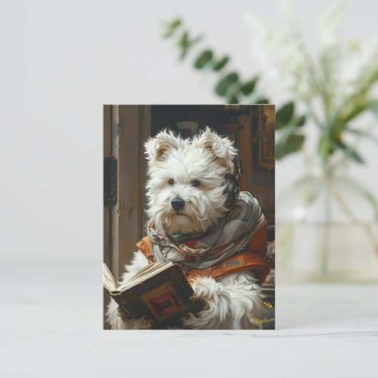 かわいい小読犬は本だ ポストカード (スタンド正面)