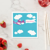 かわいい小飛行機ガール誕生日紙ナプキンス スタンダードカクテルナプキン (インサイチュ)