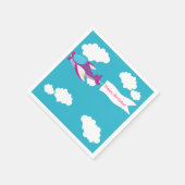 かわいい小飛行機ガール誕生日紙ナプキンス スタンダードカクテルナプキン (角)