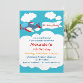 かわいい小飛行機ボーイ誕生日招待状 招待状 (スタンド正面)