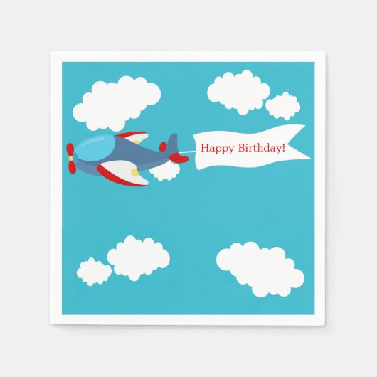 かわいい小飛行機ボーイ誕生日紙ナプキンス スタンダードカクテルナプキン (正面)