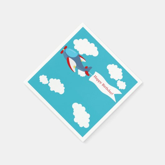 かわいい小飛行機ボーイ誕生日紙ナプキンス スタンダードカクテルナプキン (角)
