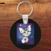 かわいい小食べ猫のドーナツ宇宙 キーホルダー (正面)