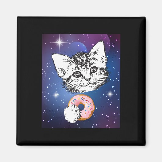 かわいい小食べ猫のドーナツ宇宙 マグネット (正面)