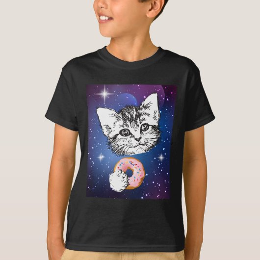 かわいい小食べ猫のドーナツ宇宙 Tシャツ (正面)