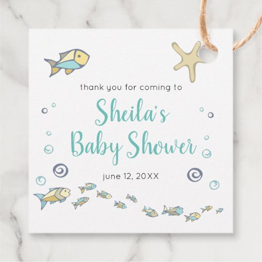 かわいい小魚とヒトデ海赤ちゃんシャワー フェイバータグ (裏面)