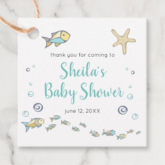 かわいい小魚とヒトデ海赤ちゃんシャワー フェイバータグ (正面)