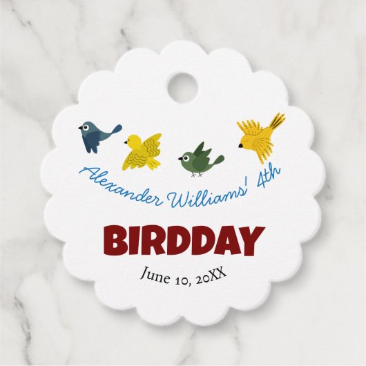 かわいい小鳥の子どもの誕生日パーティー フェイバータグ (正面)