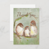 かわいい小鳥ファミリー動物アートありがとう サンキューカード (正面/裏面)