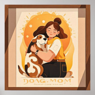 かわいい少女と犬のハグ ポスター