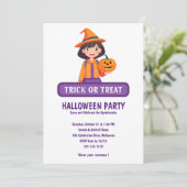 かわいい少女のカボチャのトリックオアトリート招待状 招待状 (スタンド正面)